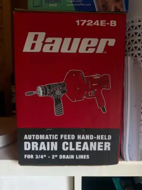 64063 Bauer 23 Ft. Auto Feed Handheld Electric Drain Cleaner Clogs Sink Toilet Pipes Plumb