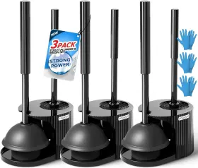 43y5 Forasto 3pack 2 In 1 Toilet Brush And Plunger Set Extended Handle Black
