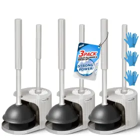 B0fjf6d3sk Forasto 3pack 2 In 1 Toilet Brush And Plunger Set Extended Handle Light Gray