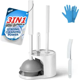 B0fm864vpn Forasto 3-in-1 Toilet Brush Plunger Set Pearl White Bathroom Cleaning Tools