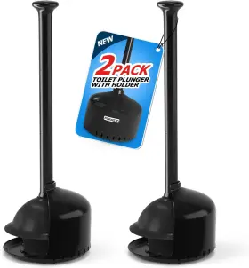 Tbw5w Forasto 2pack Toilet Plunger With Holder Plungers For Bathroom Black