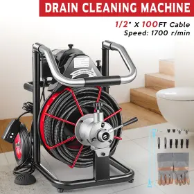 Happybrand Rw9758 100ft X 1/2 Inch Commercial Drain Cleaner Sewer Snake Auger Cleaning Machine