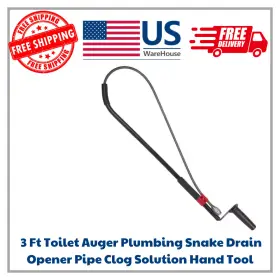 410-187-0111 Husky 3 Ft Toilet Auger Plumbing Snake Drain Opener Pipe Clog Solution Hand Tool