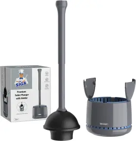 Sj21828 Mr.siga Toilet Plunger With Holder Heavy Duty Sturdy Gray