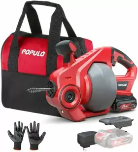 Populo 313041399355 Electric Drain Auger 25ft Plumbing Snake Cordless Clog Remover Tools For Toilet