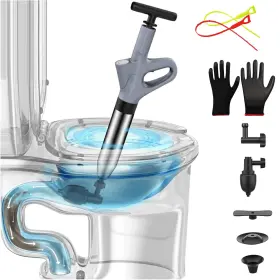Skyvale 656465511812 Toilet Plunger High Pressure With Gloves Large Grey