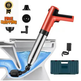 Ttill 762715133045 Electric Toilet Plunger Hair Drain Clog Remover High Built-in Battery Red