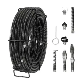 Vevor 197988202400 Sectional Drain Cleaning Cable 100ftx5/8in And 7 Cutters For 0.8 Inch -3.9 Pipes