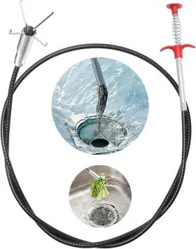 Wanjotec 313054367341 Drain Snake Hair Clog Remover Tool - 61 Inch Long Sewer Cleaning Hook Sin