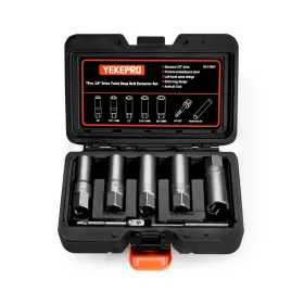 T38207 Yekepro 7 Pcs Bolt Extractor Kit 3/8 Inch Drive Spark Plug Removal Extraction ... Fast Ship