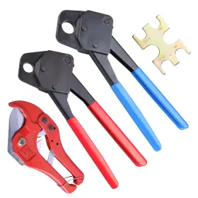 Yescom 640671040020 1/2 Inch 3/4 Pex Crimper Set Tube Crimping Tool Kit With Go/no Go Gauge Pipe Cutter