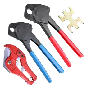 Yescom 640671040037 1/2 Inch 3/4 Pex Crimper Set Tube Crimping Tool Kit With Go/no Go Gauge Pipe Cutter