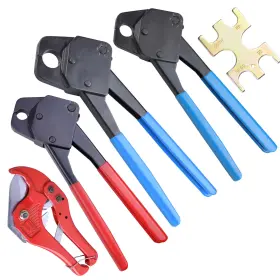 Yescom 640671040044 1/2 Inch 3/4 3/8 Pex Crimper Set Crimping Tool Kit With Go/no Go Gauge Pipe Cutter