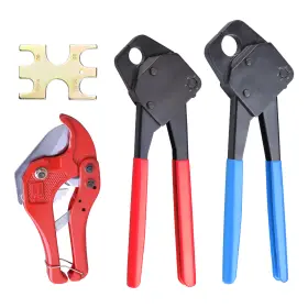 Yessources 637509403140 1/2 3/4 Pex Crimper With Gonogo Gauge 1-5/8 Ratchet Cutter Crimping Plumbing Kit