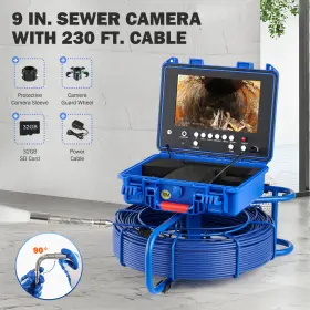 Ip68 Zelcan 719868669792 9 Inch Self-leveling Sewer Inspection Camera 230 Ft. Cable 12 Led Lights