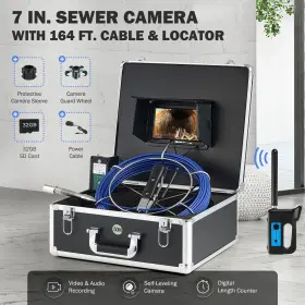Zelcan 719868669815 7in Self-leveling Sewer Inspection Camera With Locator 164ft Cable 12 Led Lights
