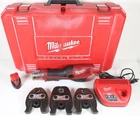 Milwaukee 2473-22 M12 Force Logic Press Tool Kit W/ Jaws Battery Charger Used. Price: $1472.49.