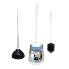 White Freestanding Bath Caddy Set With Stainless Steel Toilet Brush Plunger New. Price: $22.46.