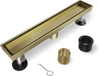 Htoh 18 Inch Gold Linear Shower Drain With Removable Tile Insert Open. Price: $60.00.