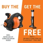 Worx Nitro 20V Power Share 25 Ft. Cordless Drain Auger W/ Free Flashlight New. Price: $124.99.